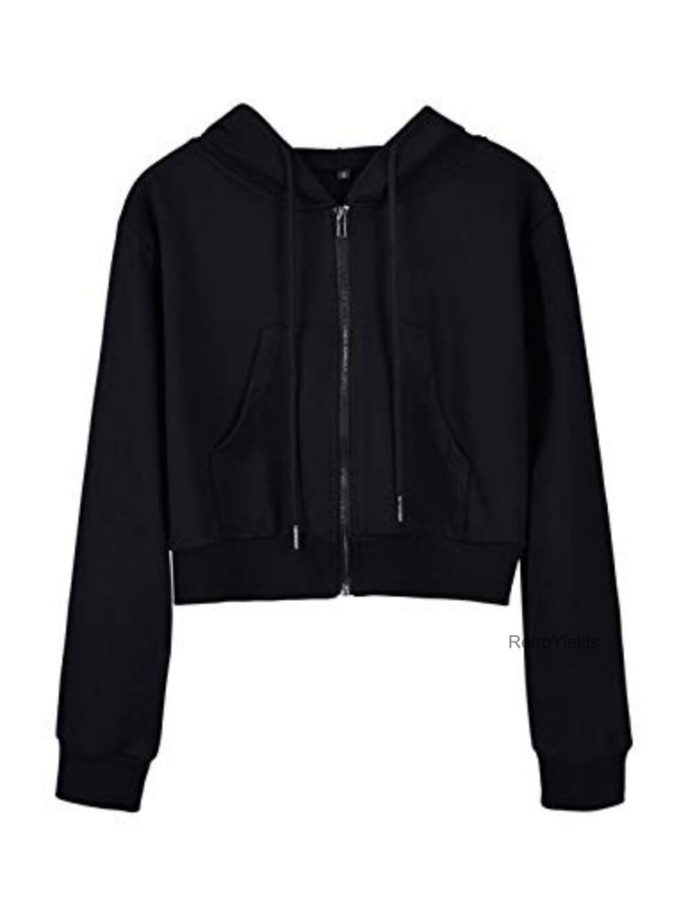 Cropped Zip Up Hoodie Women Casual Long Sleeve Drawstring Workout Jacket